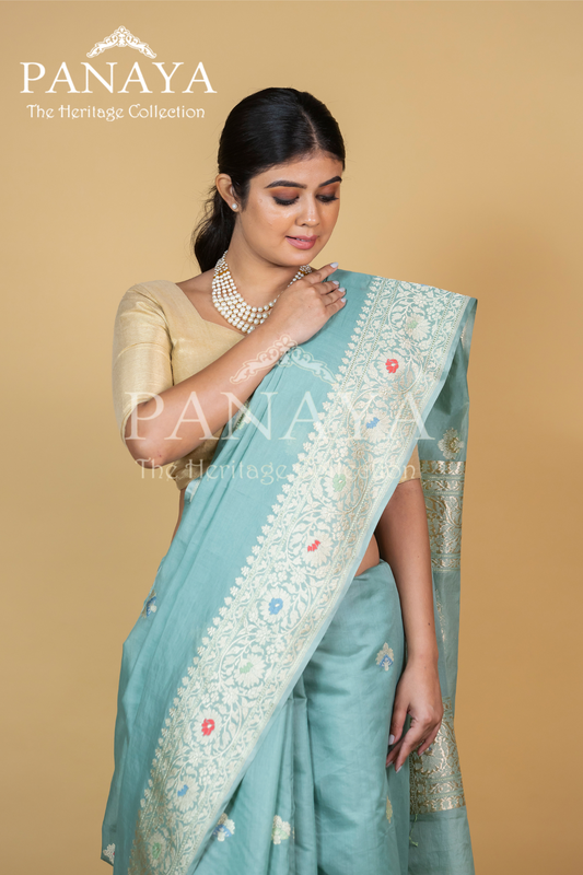 Kora Silk With Meenakari Buti Work
