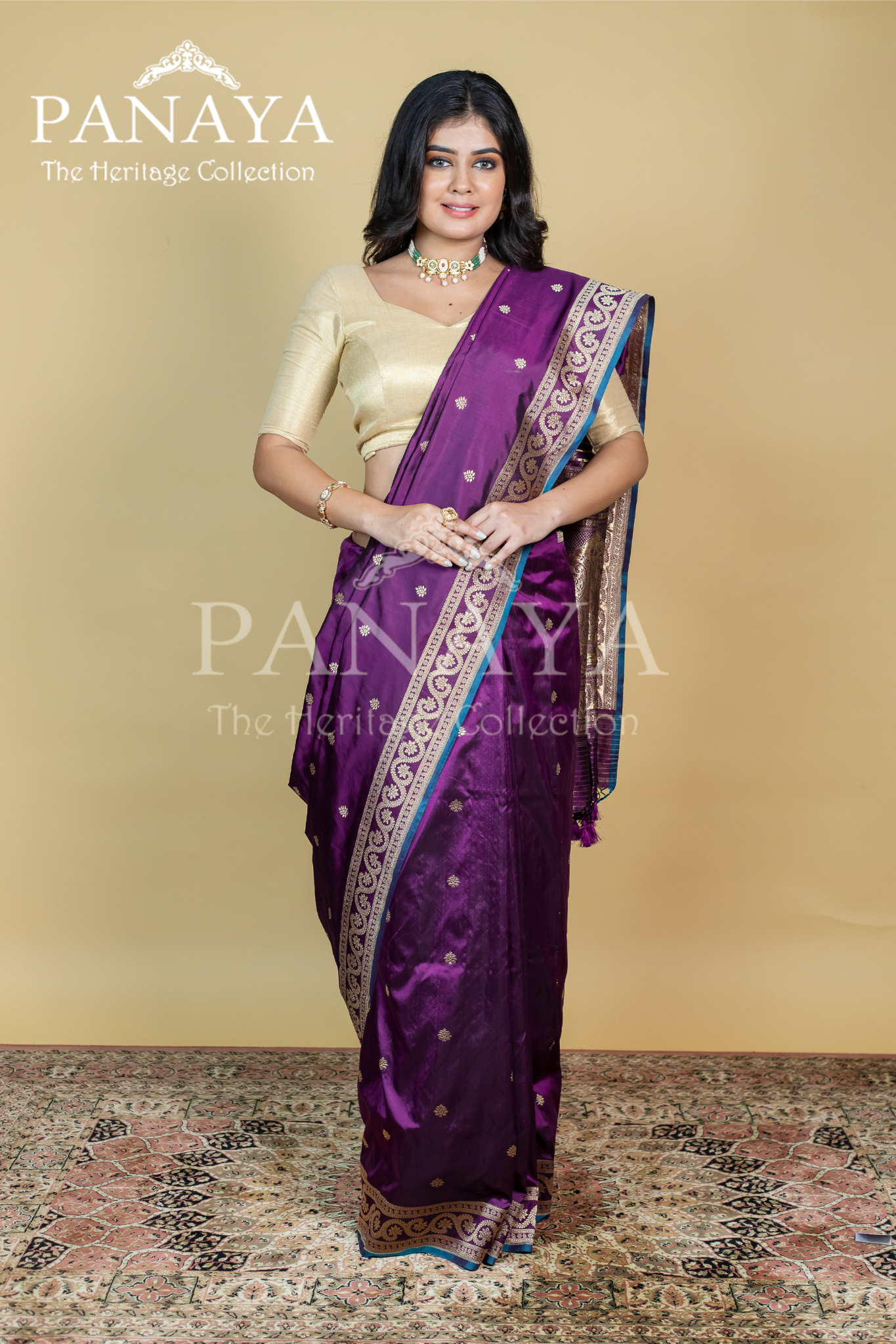 Handloom, Katan Silk With Darbar Anchal, Zari Gold Work Border