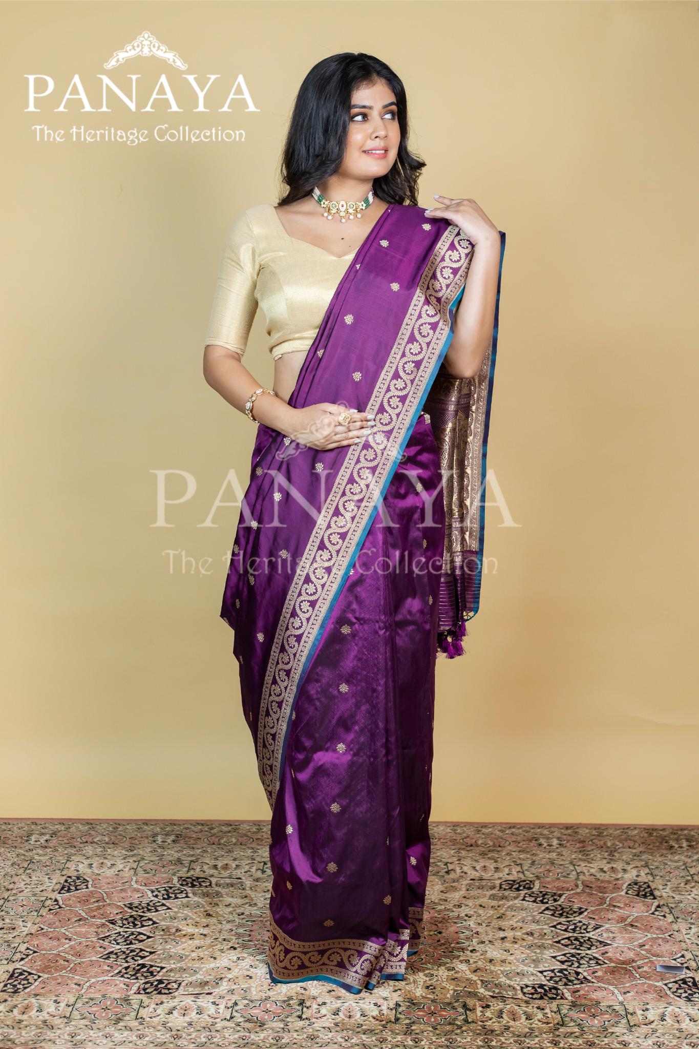 Handloom, Katan Silk With Darbar Anchal, Zari Gold Work Border
