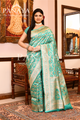 Saree Katan Silk Semi Handwoven with Banrasi Aanchal & Border with Gold & Silver Meenedar Jaal Design