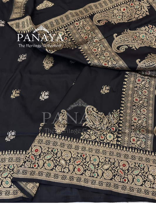 Saree Katan Silk with Meenedarr Banarasi Aanchal & Border with Gold Zari Carry Boota and konia