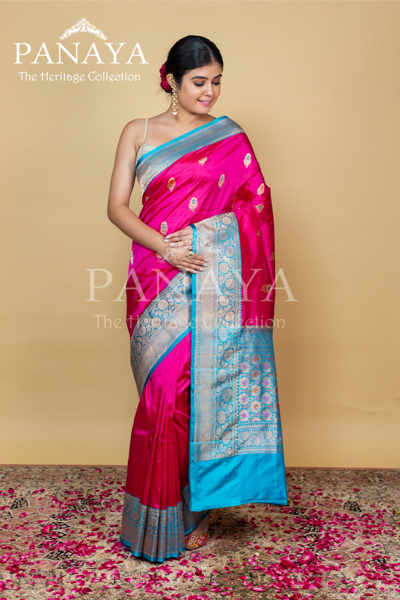 Meenakari Buti With Banarsi Anchal And Border Meenakari Work