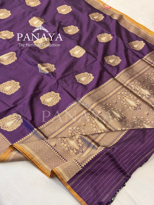 Saree Katan Silk Banarasi Aanchal Border with Gold & Silver Zari Antique Boota Design