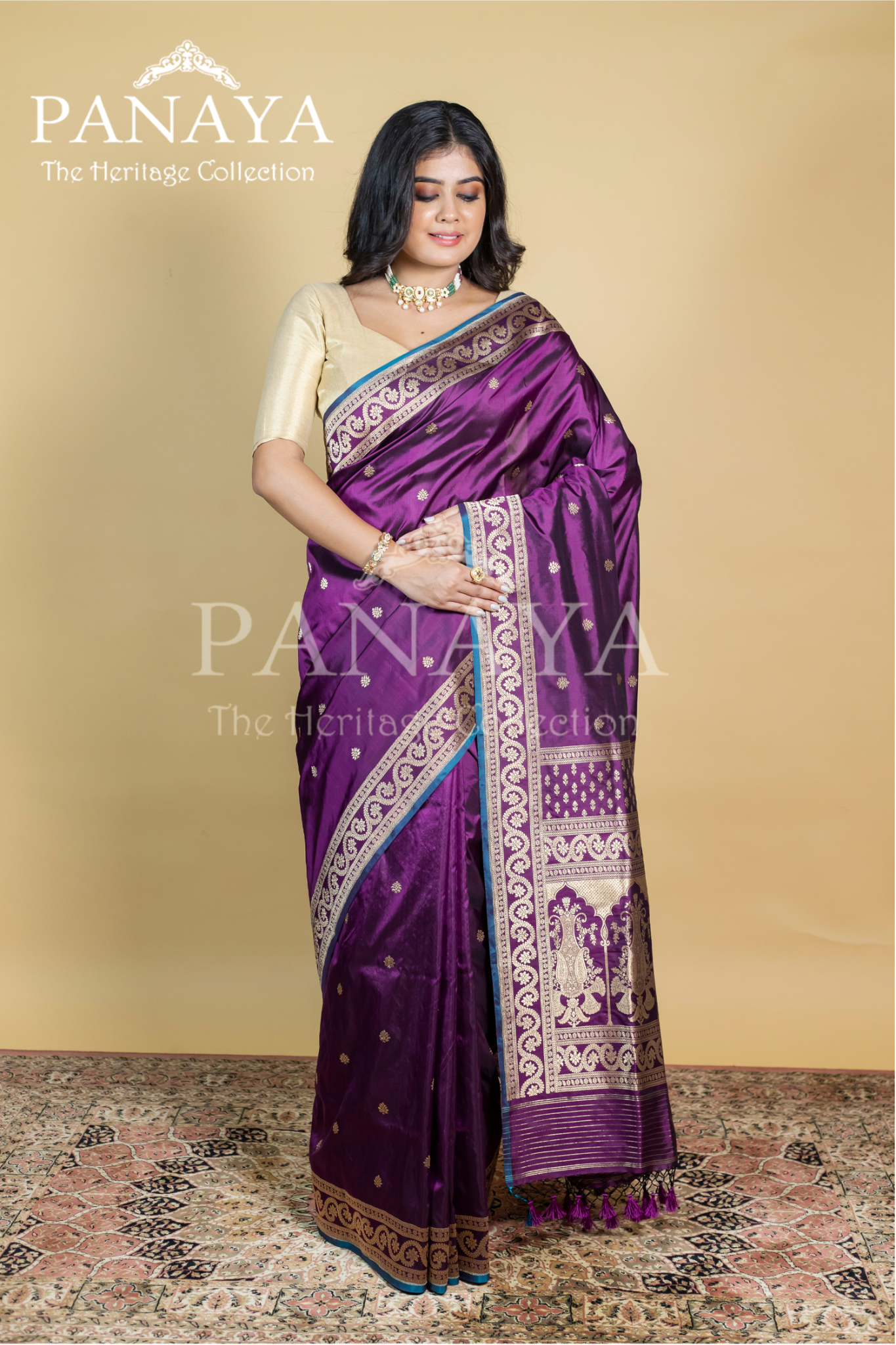 Handloom, Katan Silk With Darbar Anchal, Zari Gold Work Border