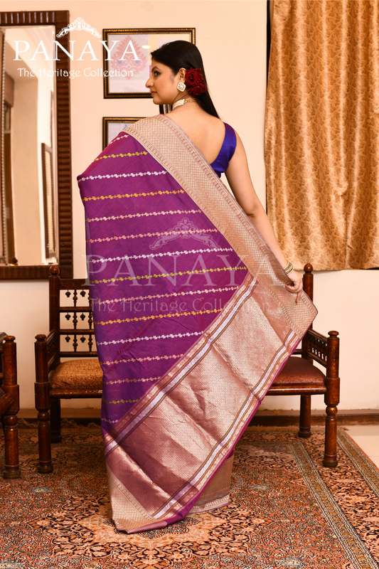 Saree Kora cotton Silk with Banrasi Aanchal & Border with Meenedar Aada Design
