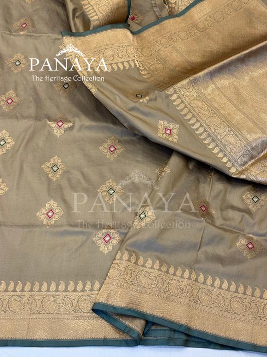 Saree Katan Silk with banarasi aanchal & Border with meenedar Boota Design