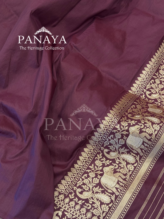 Saree Katan Silk Shikargah Design with Banarasi aanchal & Border with gold & Silver Zari Work