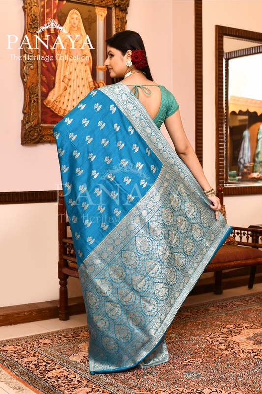 Saree Munga Silk Semi Handloom with Booti  Design with Banarasi aanchal & Border