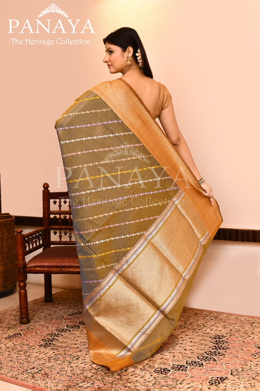 Saree Kora cotton Silk with Banrasi Aanchal & Border with Meenedar Aada Design