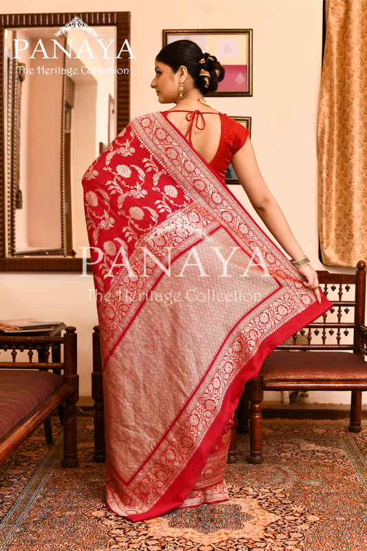 Saree Munga Silk Semi Handloom with Jaal Design with Banarasi aanchal & Border