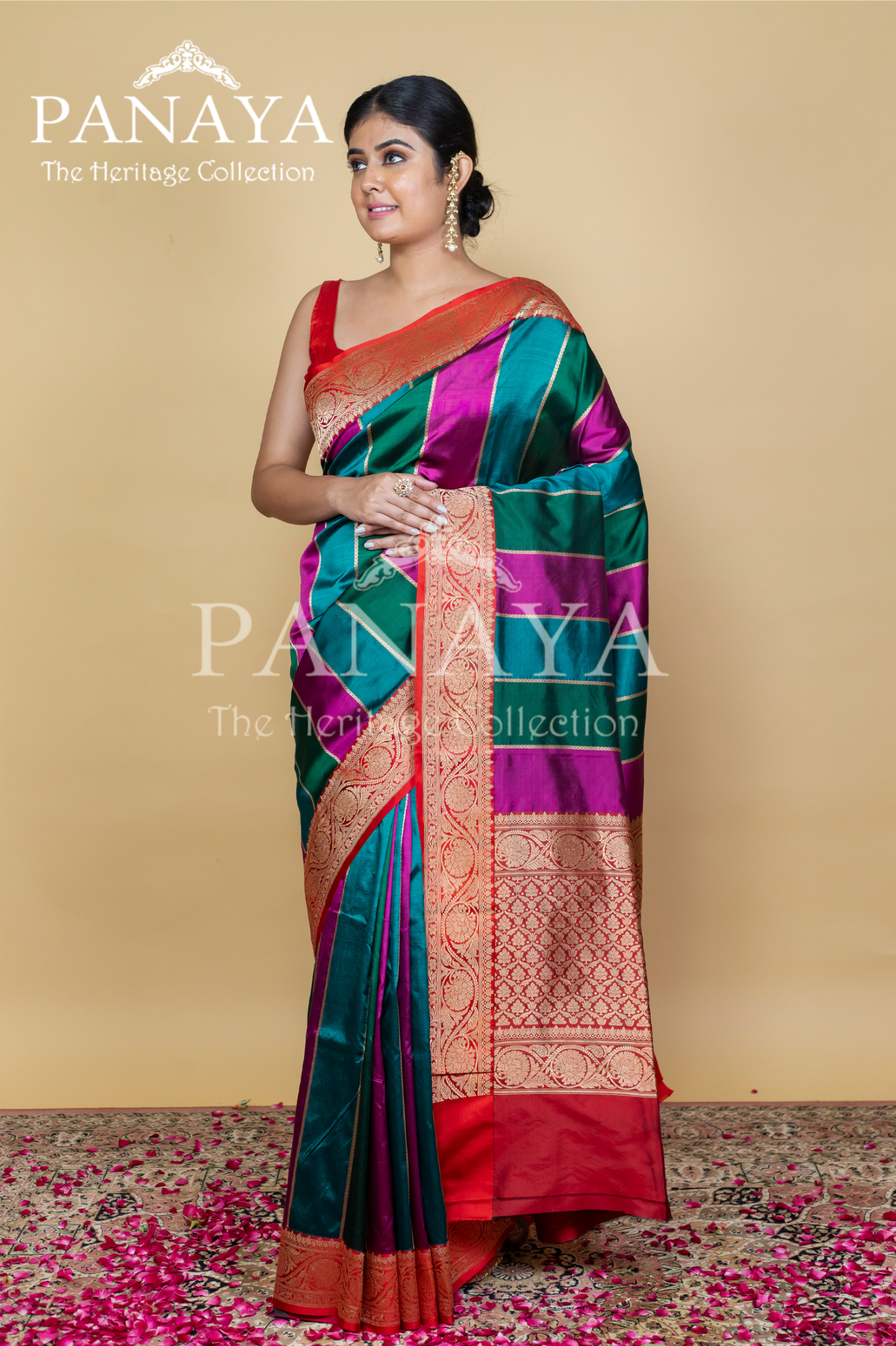 Katan Silk Rangkat With Red Border Banarasi Anchal Border