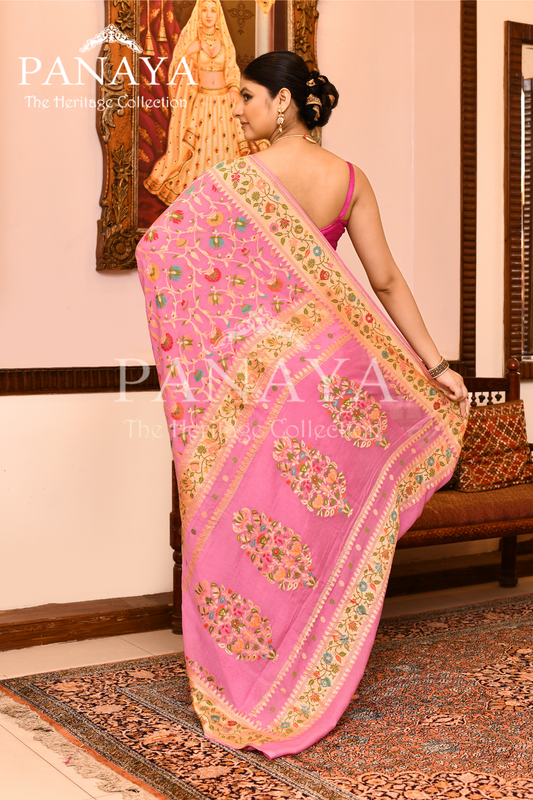 Saree Georgette Khaddi Jaal Design with Banarasi aanchal & Border with Meena Work