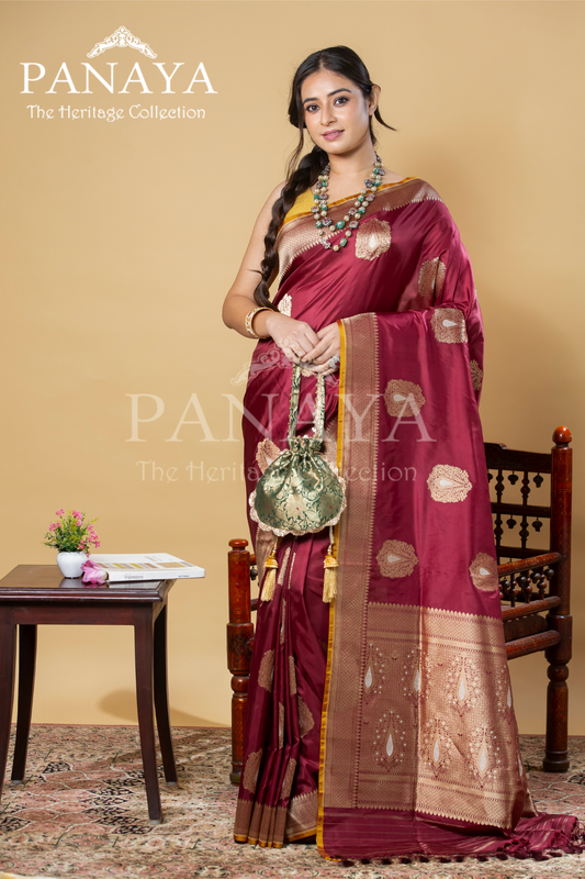 Katan Silk With Royal Buta With Gold And Silver Zari Work