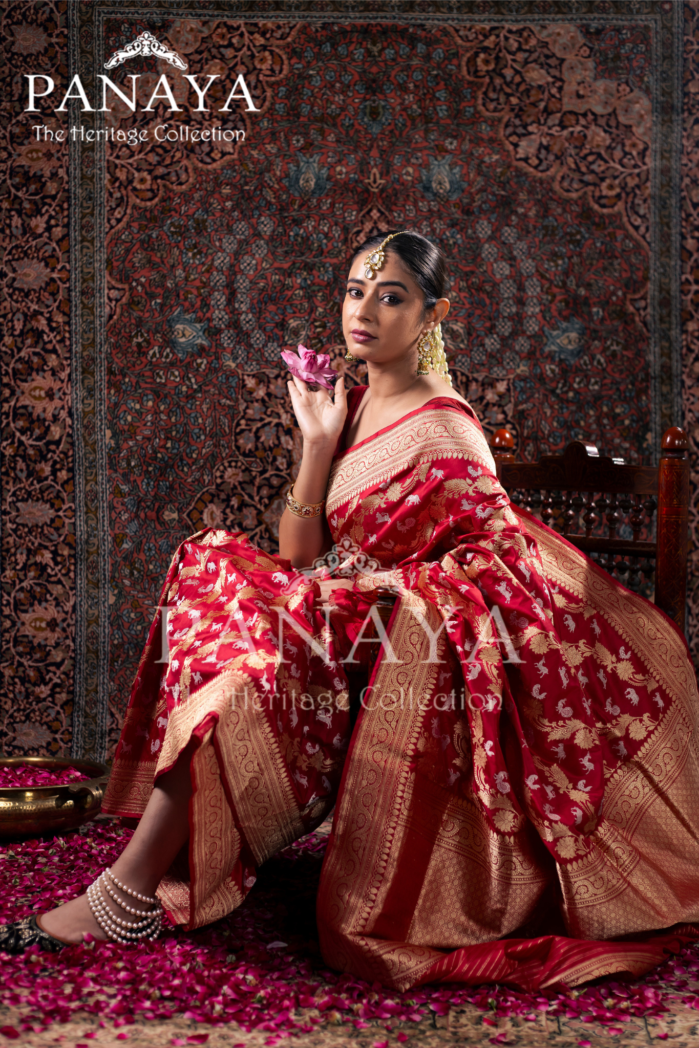 Banrasi Handloom With Shikargah Pattern Zaal Work With Gold And Silver Zari Work