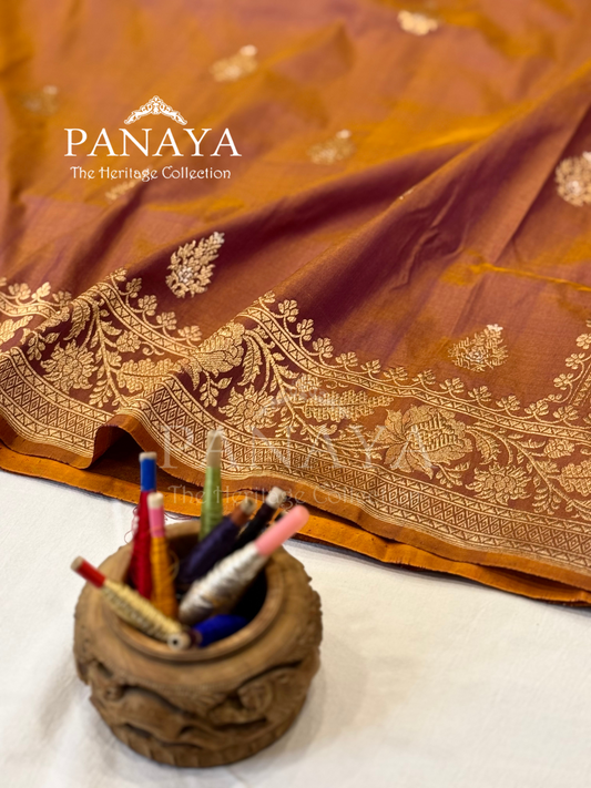 Saree Katan Silk with banarasi aanchal & Border with Gold & Silver zari  Booti Design