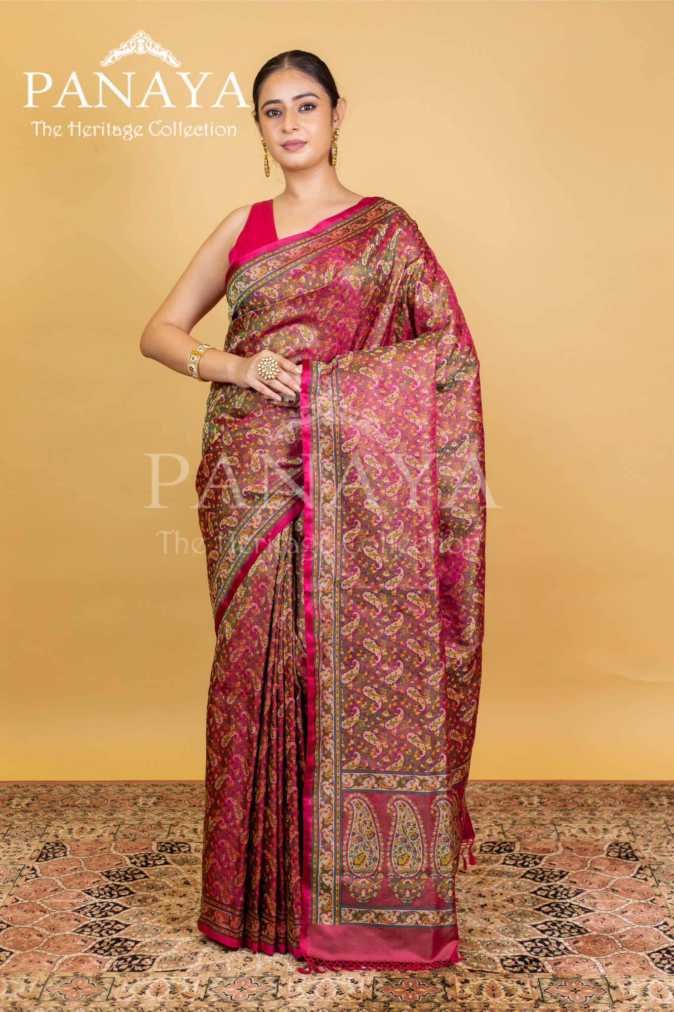 Katan Silk Banarasi Paigly Design With Four Color Resham Meenakari Work