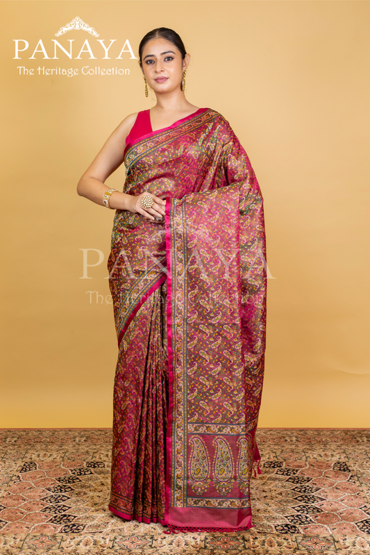Katan Silk Banarasi Paisley Design With Four Color Resham Meenakari Work