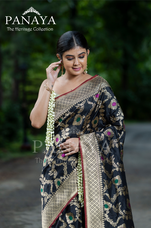 Handloom Katan Silk With Zaal Design Meenakari Work Banarsi Anchal And Border