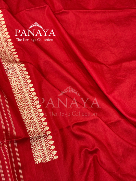 Saree Katan Silk with Contrast aanchal & Border with gold zari Paisely Boota Design