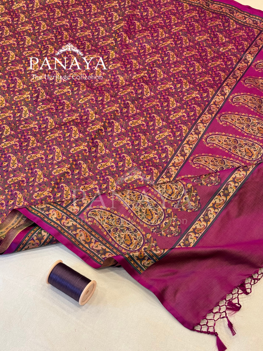 Saree Katan Silk None Paisely Jamewar Saree with banarasi Aanchal & Border with Multi Resham Work