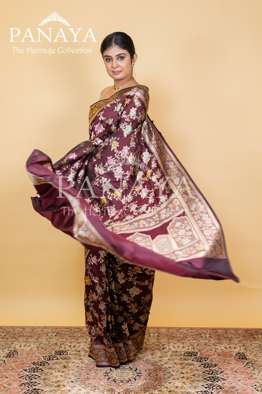 Katan Silk Zaal Design Meenakari Work With Banarasi Anchal Border Design