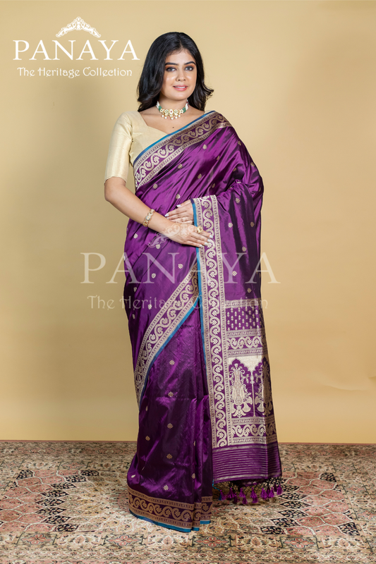 Handloom, Katan Silk With Darbar Anchal, Zari Gold Work Border