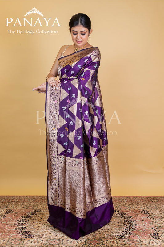 Katan Silk Meenakari Buti With Triangular Work