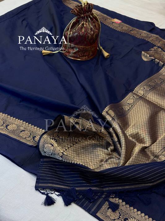 Saree Katan Silk Plain Saree with Banarasi Aanchal, Border & Nice Konia