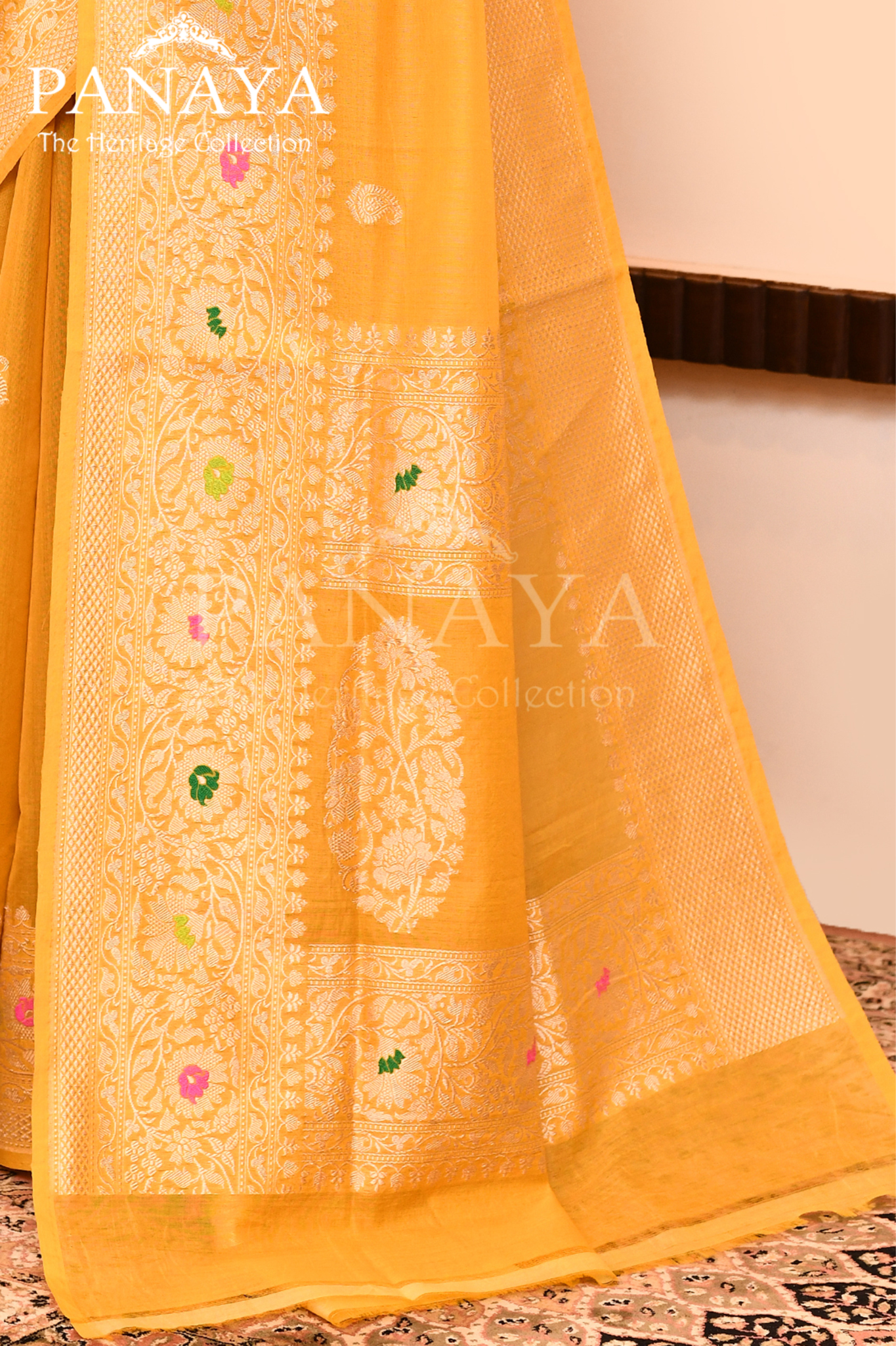 Saree Kora Cotton Silk With Banarasi aanchal & Border with Meenedar Booti
