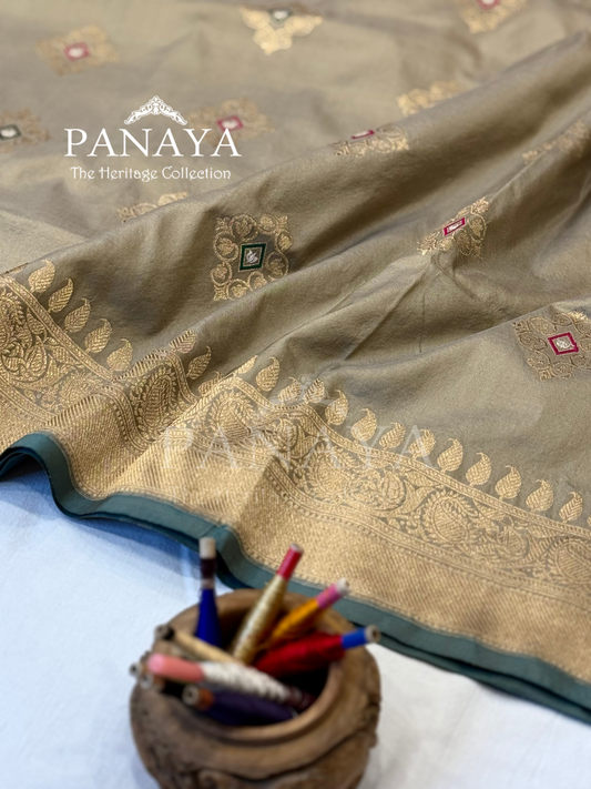 Saree Katan Silk with banarasi aanchal & Border with meenedar Boota Design