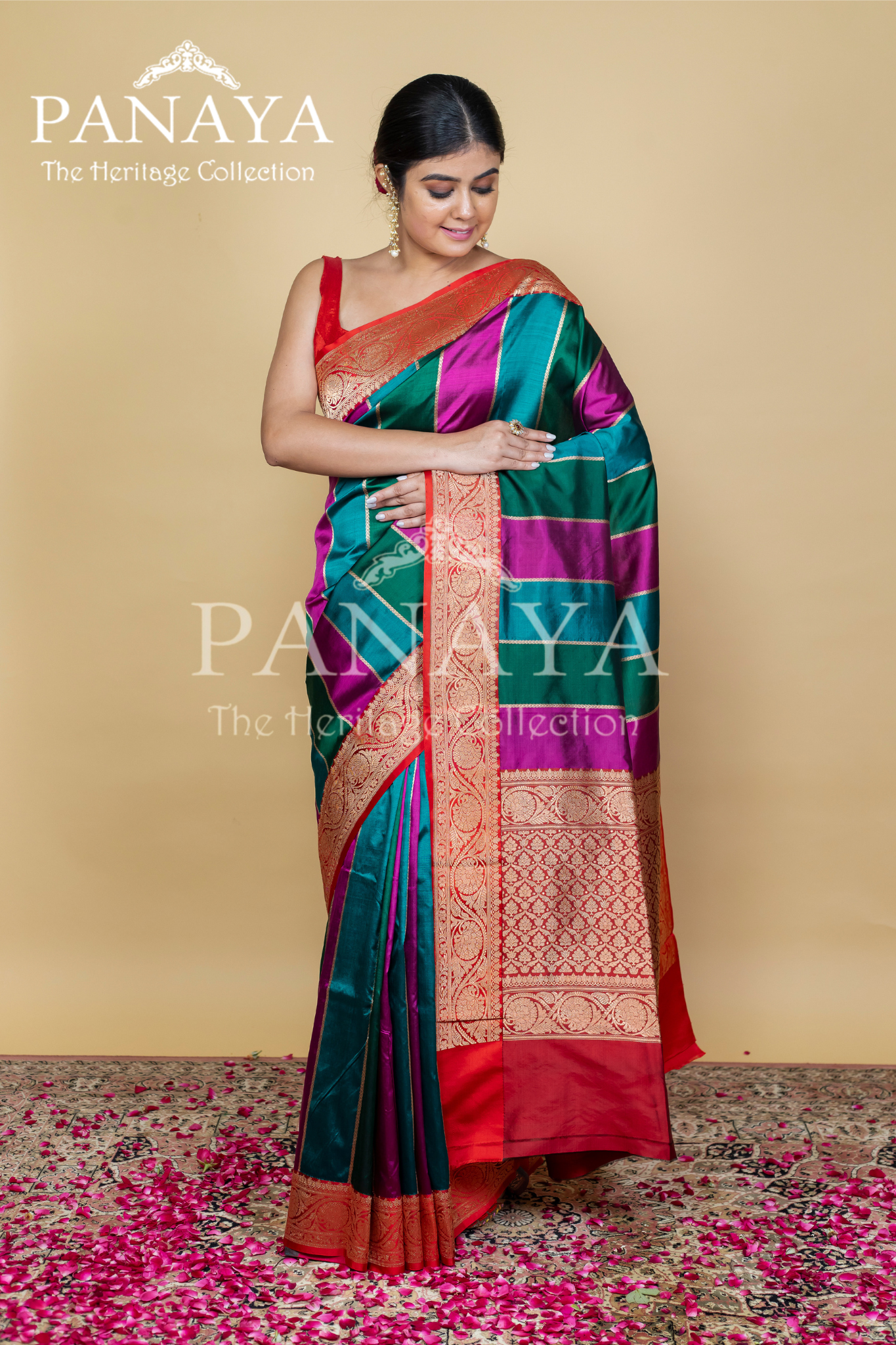 Katan Silk Rangkat With Red Border Banarasi Anchal Border