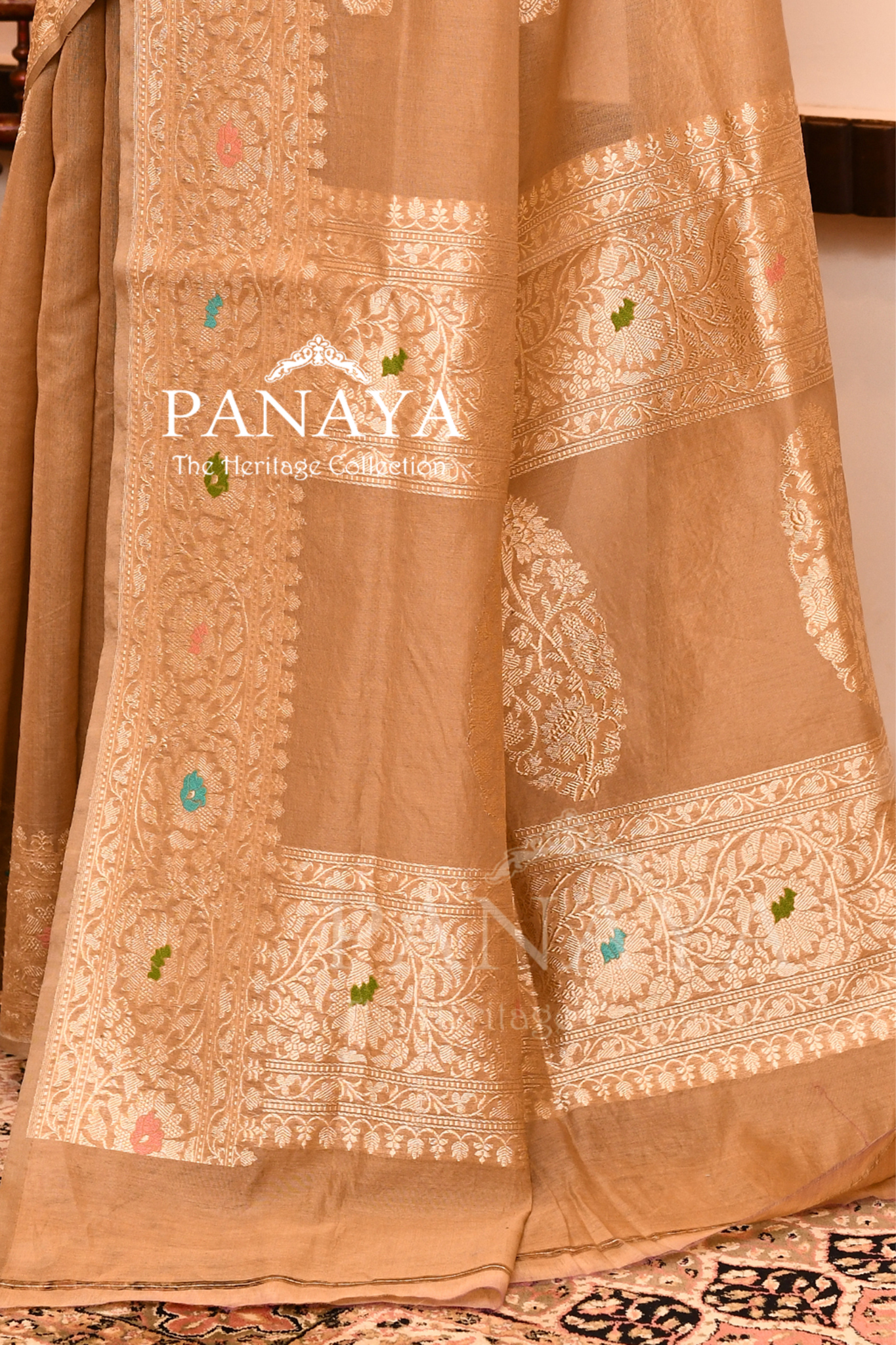Saree Kora Cotton Silk With Banarasi aanchal & Border with Meenedar Booti