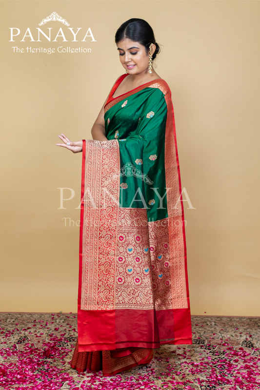 Meenakari Butti With Meenakari Banarsi Anchal And Border