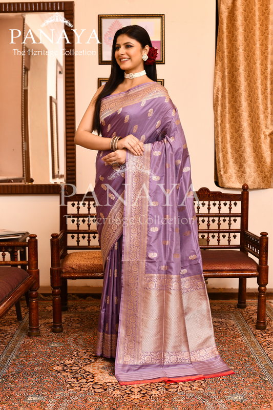 Saree Katan Silk Handwoven with Banrasi Aanchal & Border with Gold  Booti