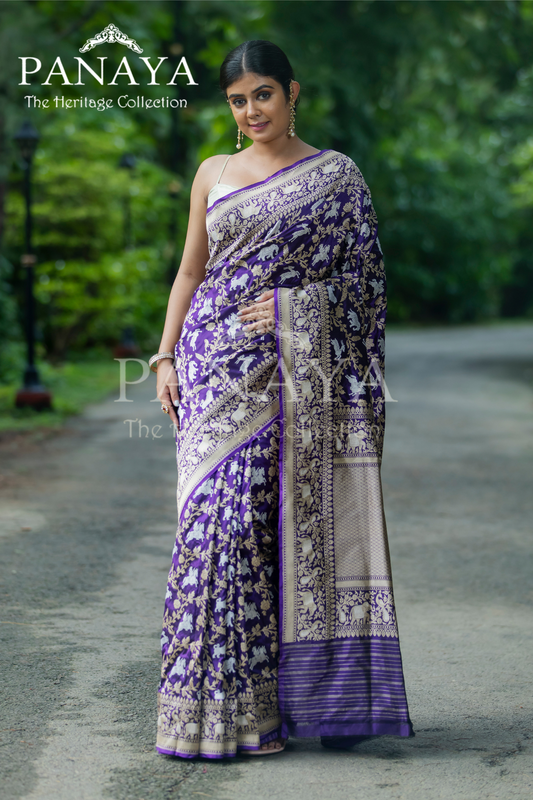 Handloom Sikargah Pattern Zaal Work With Gold And Silver Zari Work