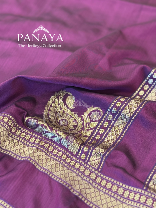 Saree Katan Silk Plain Saree with Banarasi Aanchal, Border & Nice Konia