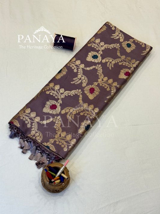 Saree Katan Silk with banarasi aanchal & Border with meenedar Jaal Design