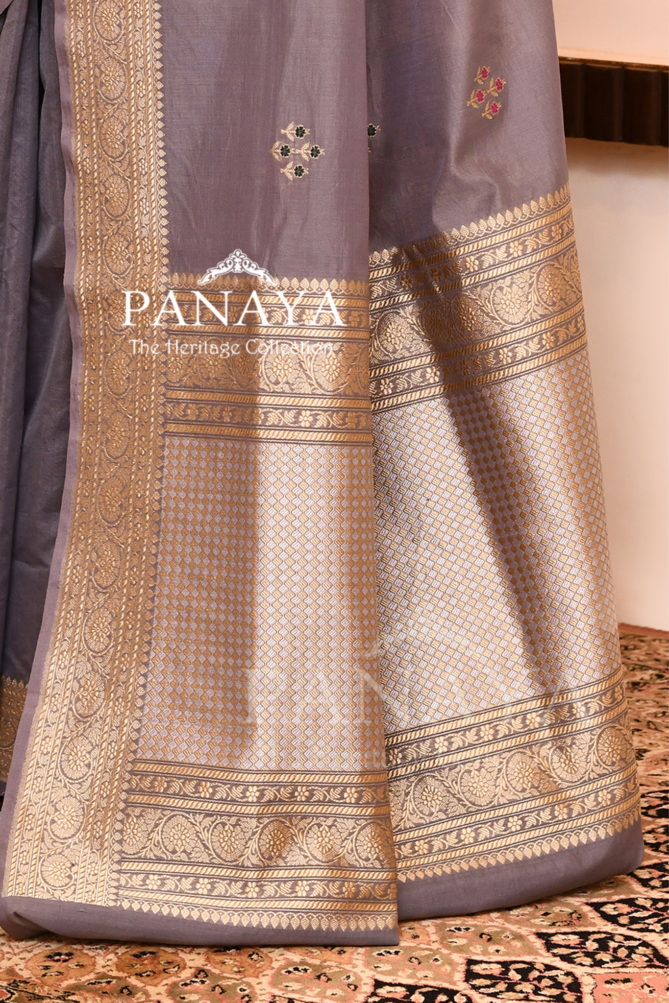 Saree Kora Cotton Silk With Banarasi aanchal & Border with Meenedar Booti