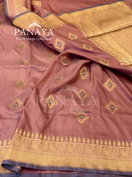 Saree Katan Silk with banarasi aanchal & Border with meenedar Boota Design