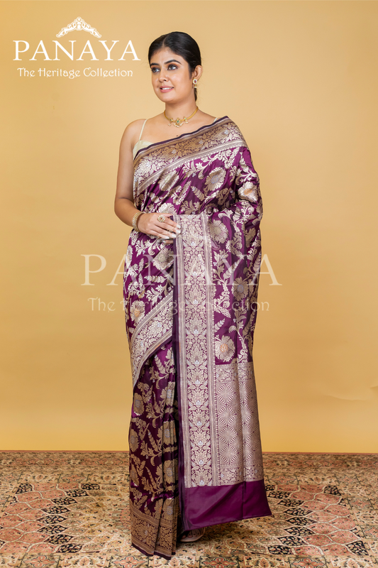 Katan Silk Handloom With Zaal Design With Banarsi Anchal Border