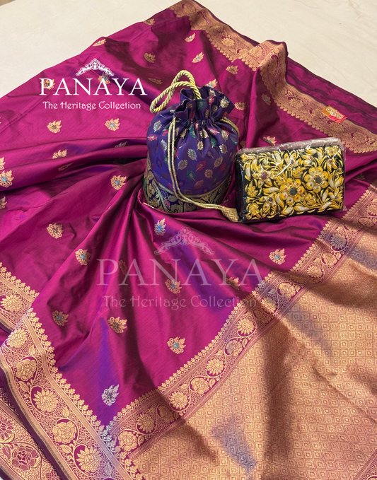 Saree Katan Silk with banarasi aanchal & Border with meenedar Booti Design
