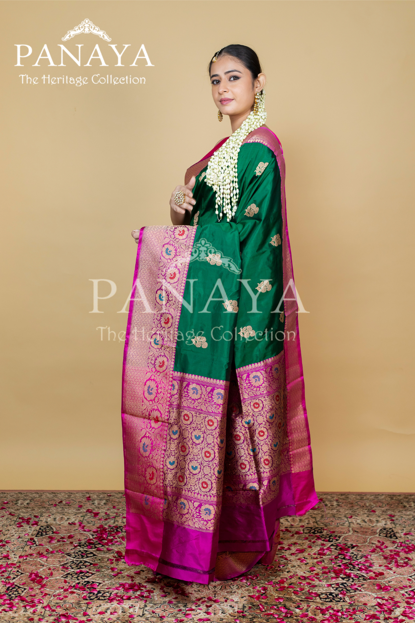 Buti Work With Meenakari Anchal And Border With Contrast Pink Color