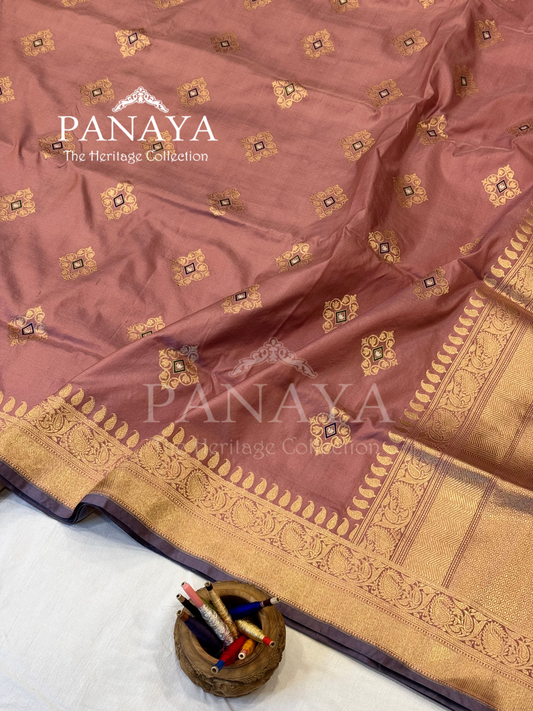 Saree Katan Silk with banarasi aanchal & Border with meenedar Boota Design