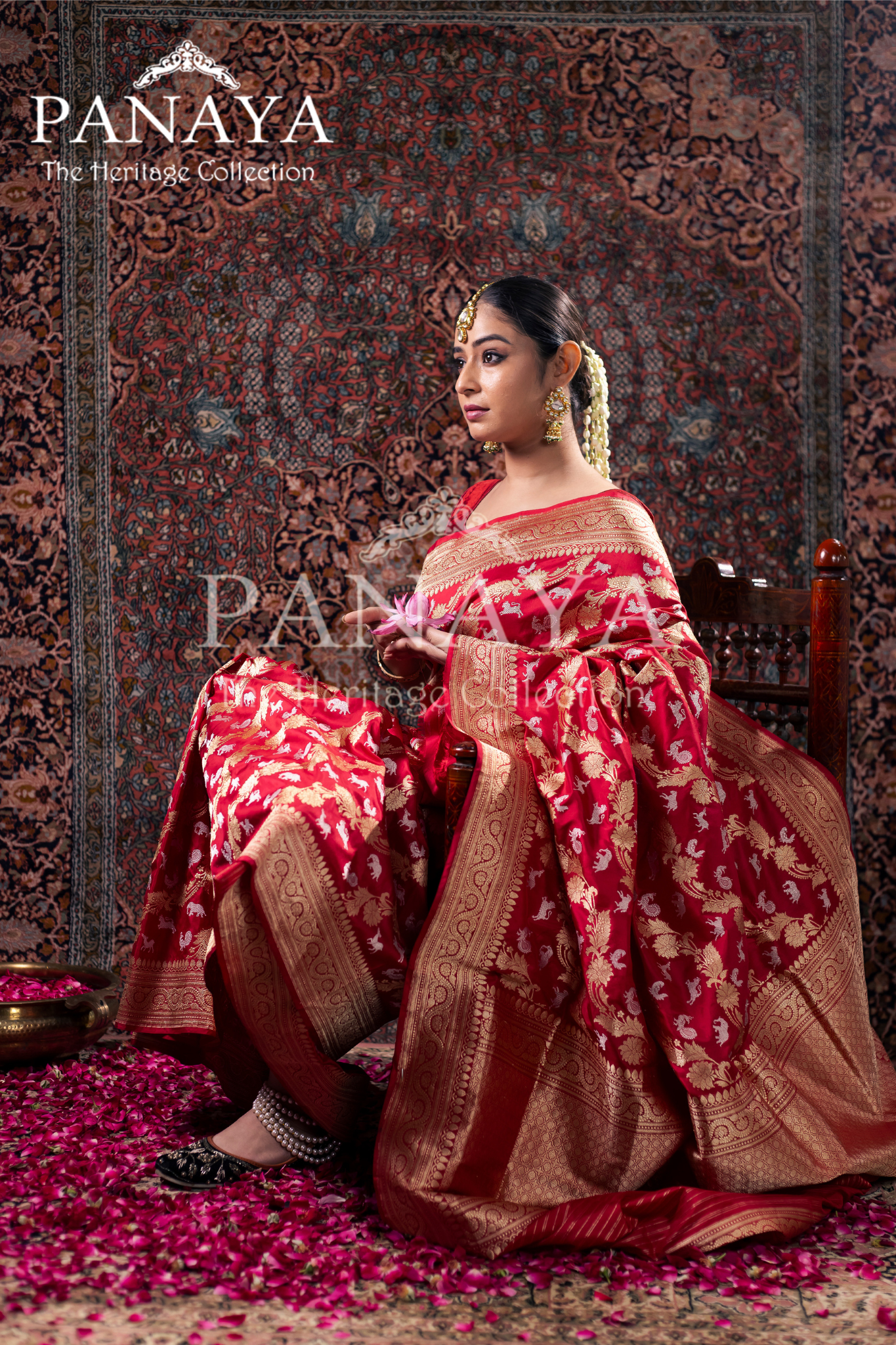Banrasi Handloom With Shikargah Pattern Zaal Work With Gold And Silver Zari Work