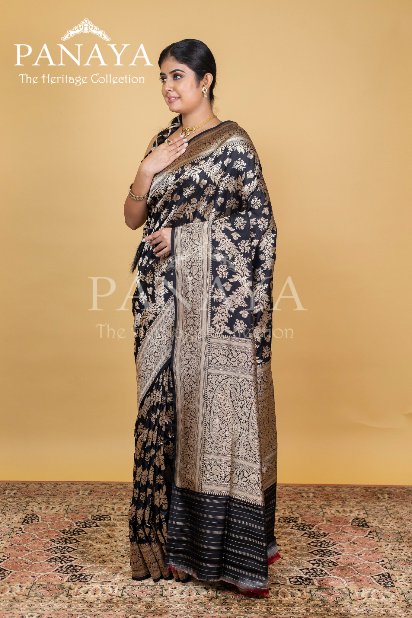 Katan Silk Zaal Design With Gold Zari Banarasi Anchal Border Design