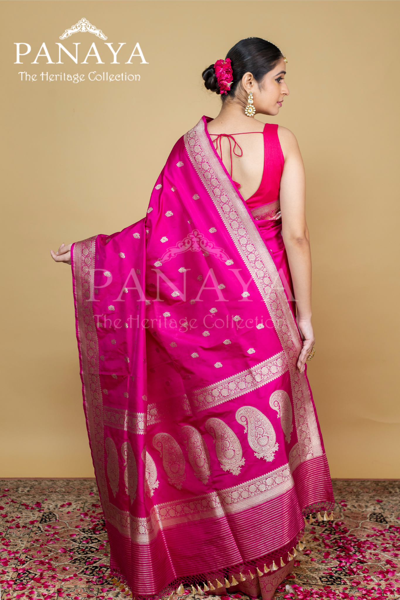 Handloom, katan silk with kadwa buti, kari gold work anchal with zaal lace