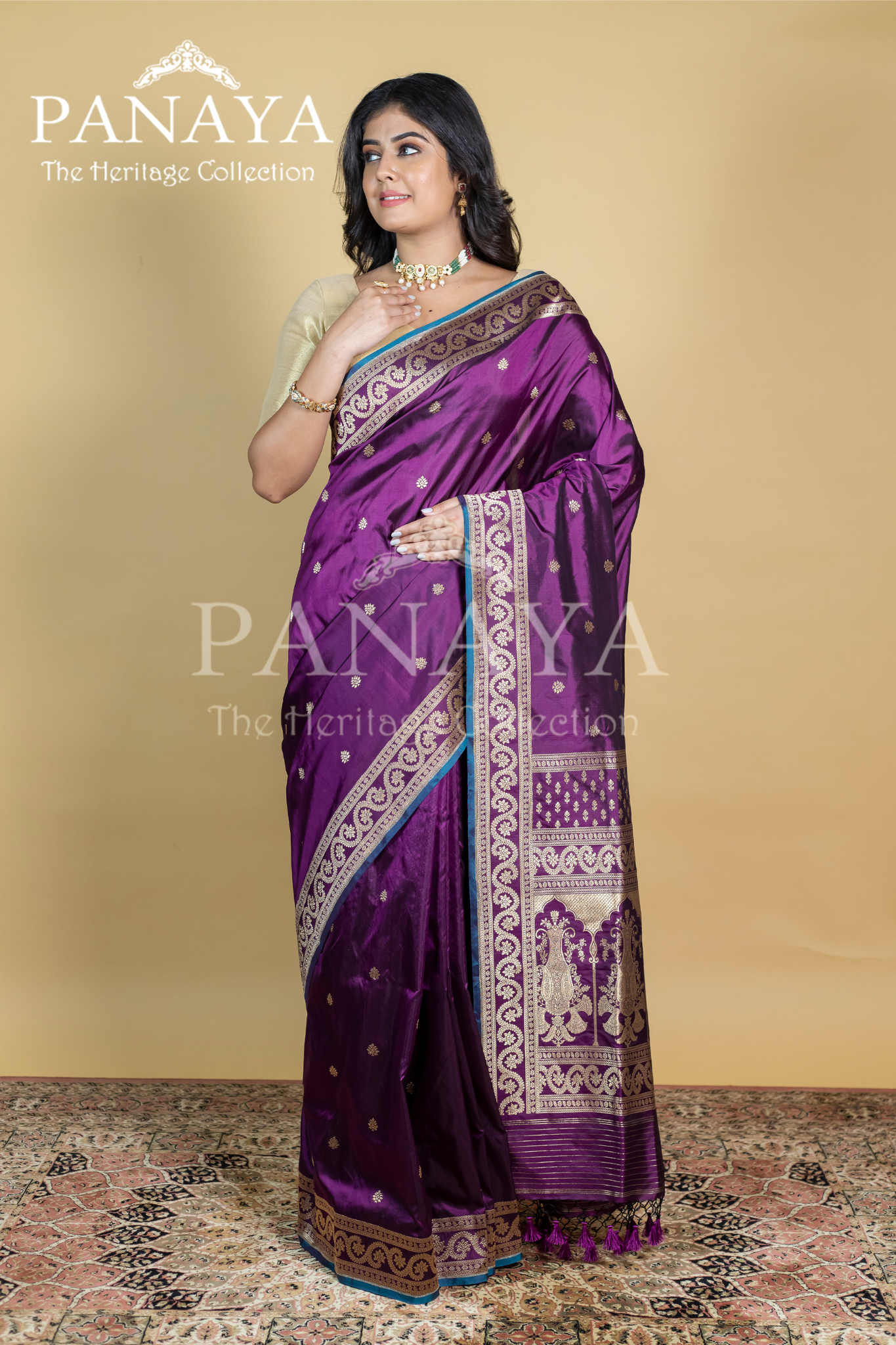 Handloom, Katan Silk With Darbar Anchal, Zari Gold Work Border
