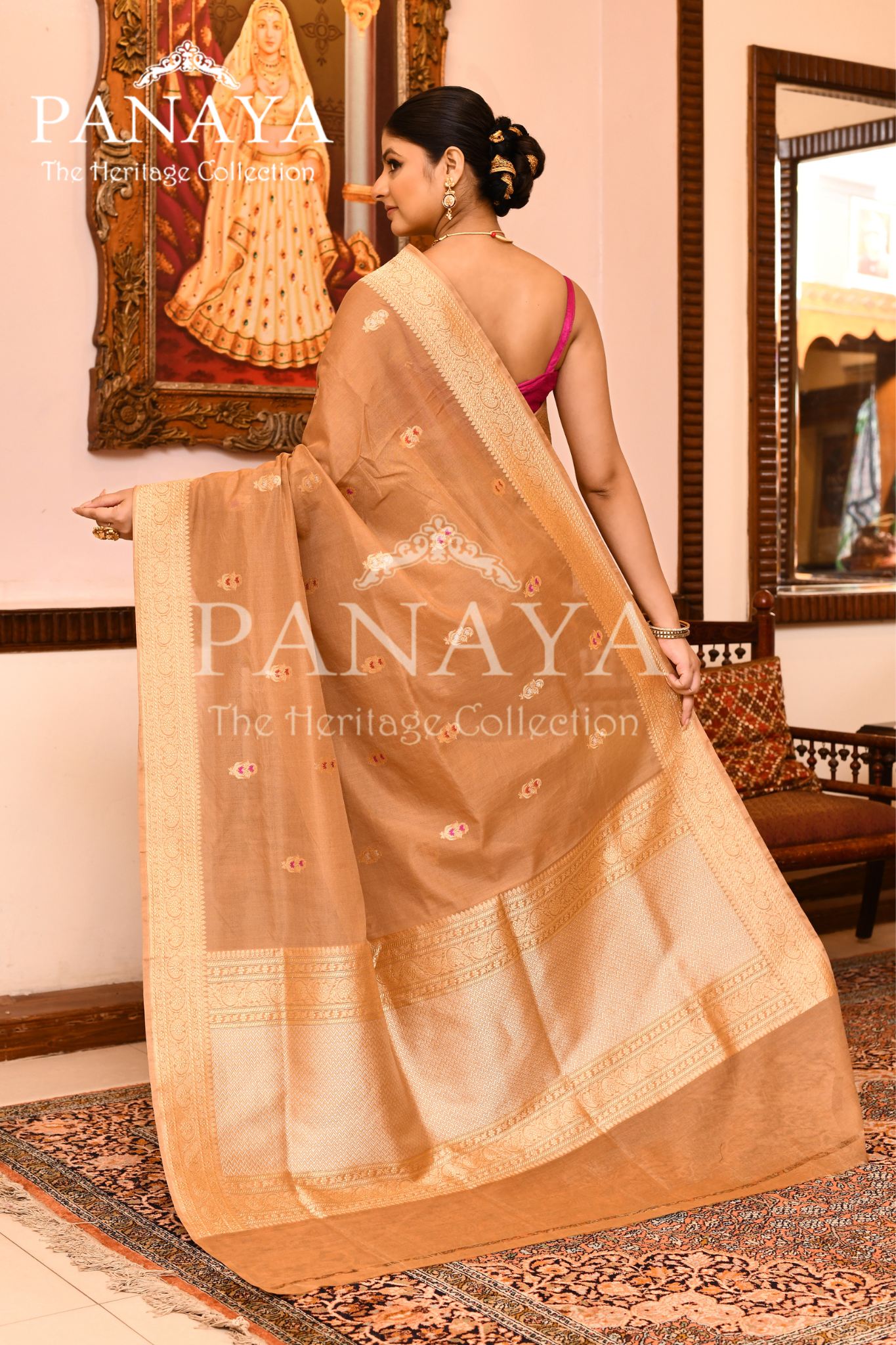 Saree Kora Cotton Silk With Banarasi aanchal & Border with Meenedar Booti