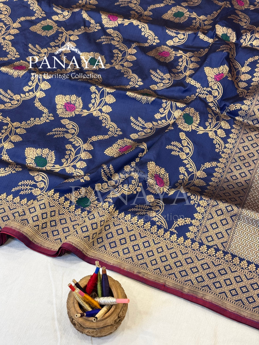 Saree Katan Silk with banarasi aanchal & Border with meenedar Jaal Design