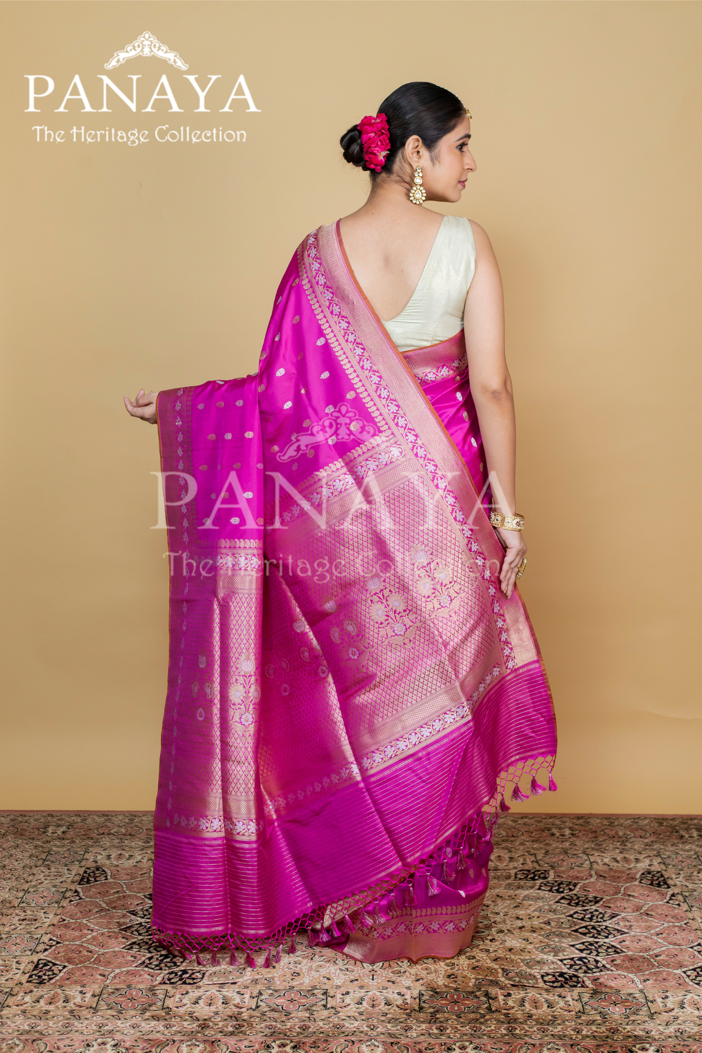 Handloom Katan Silk With Sona Rupa Butti With Banarasi Border And Anchal